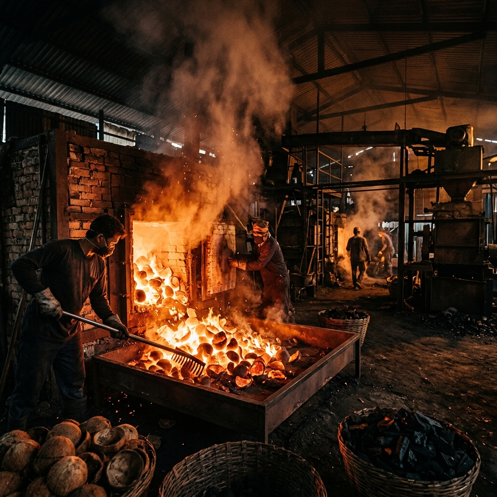 Coconut shell charcoal production